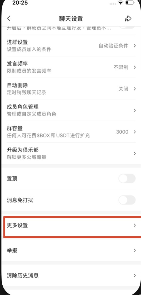 聊天设置中点击更多设置